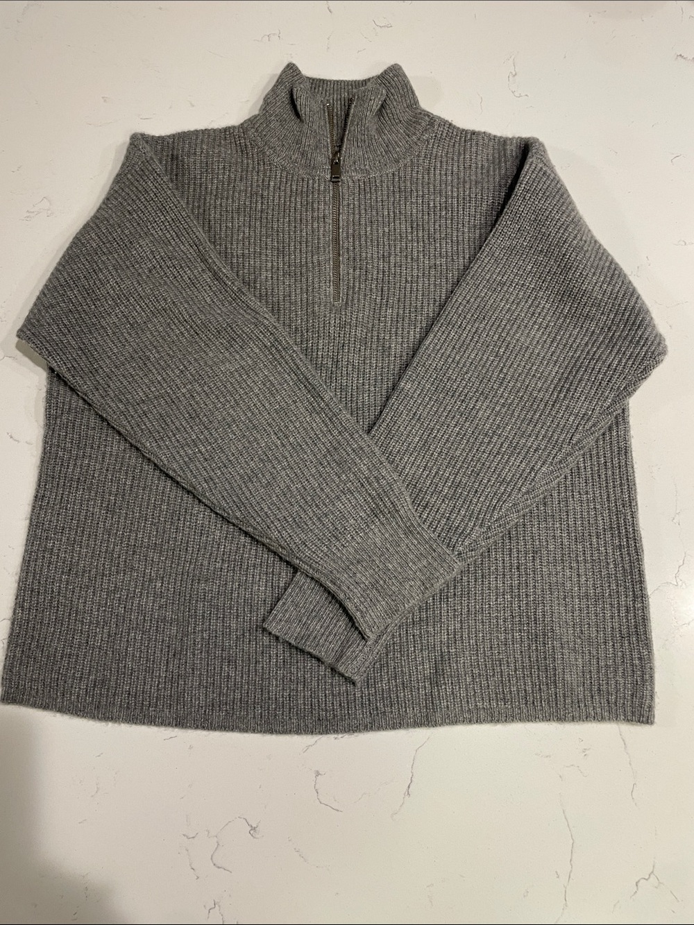 Quince Women’s Light Gray Ribbed Quarter-Zip Sweater - Picture 2 of 3